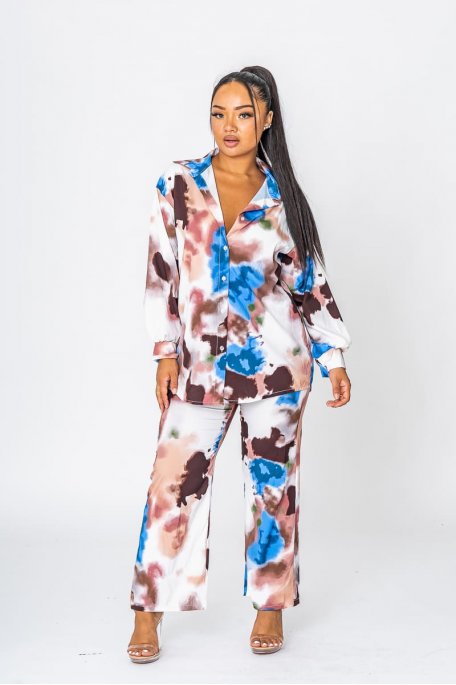 Ensemble chemise pantalon tacheté blanc