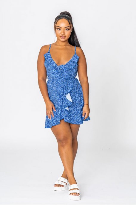 Short dress with blue floral straps