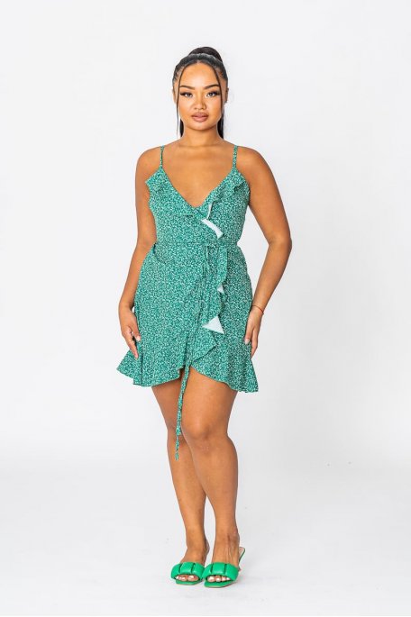 Short dress with green floral straps