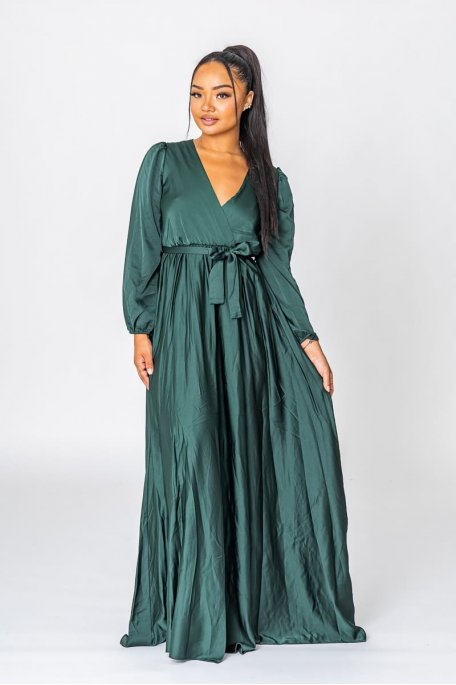Belted maxi slit dress in green