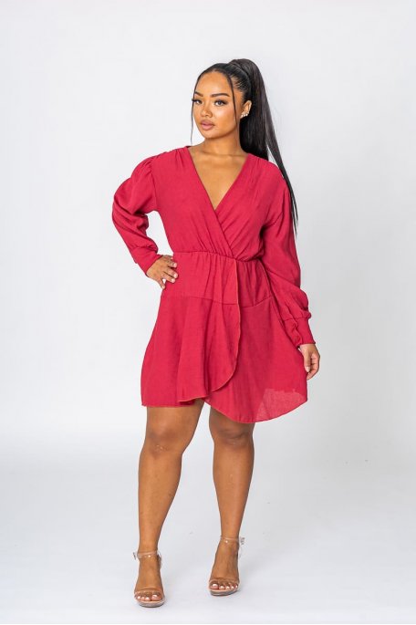 Robe courte cache-cœur patineuse bordeaux