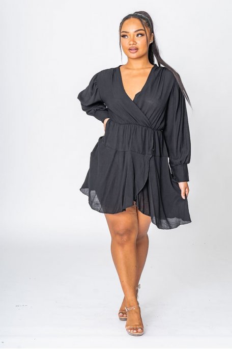 Wrap over mini dress in black