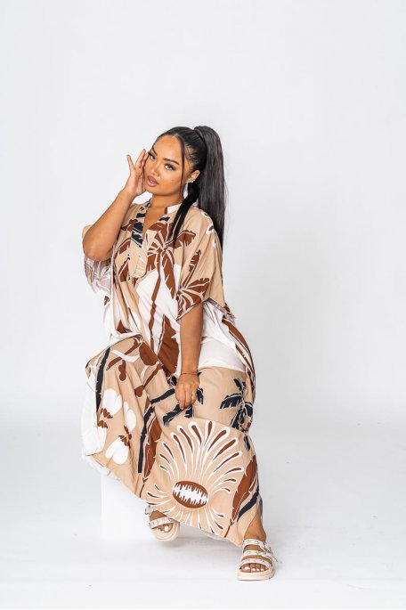Oversized long dress with brown pattern