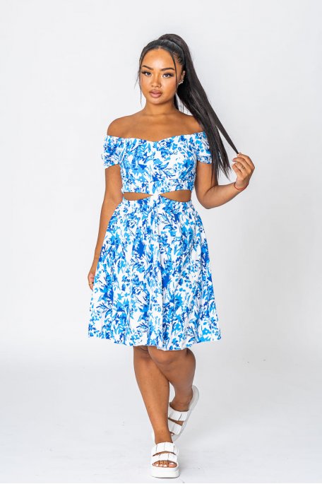 Blue floral openwork short dress