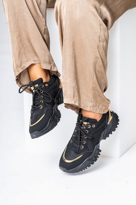 Platform trainers with two-tone gold detailing in black