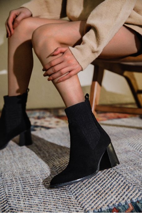 Black sock heel boots