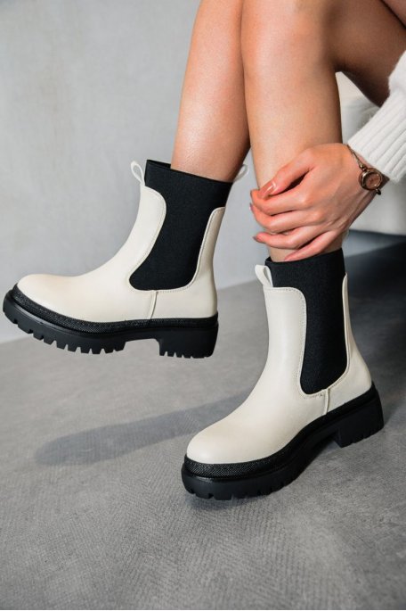 Beige imitation leather chelsea boots