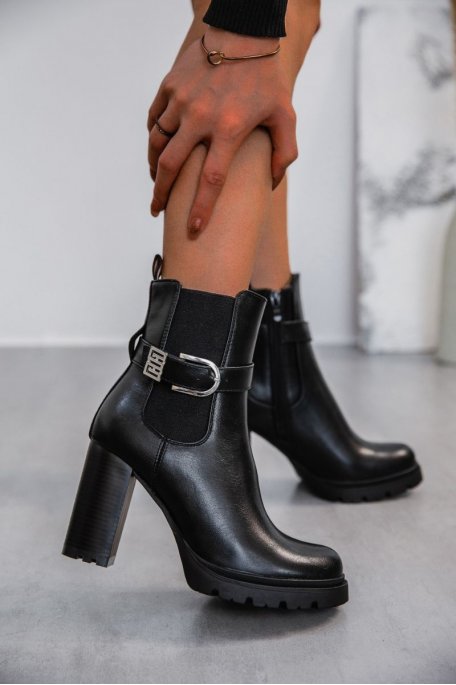 Black belted chelsea heels ankle boots