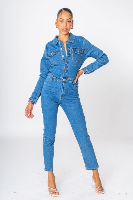 Combinaison en jean skinny bleu