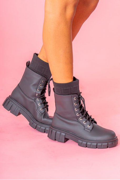 Black chunky sock lace-up boots