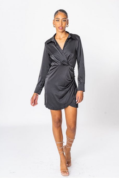 Short dress with black wrap neck