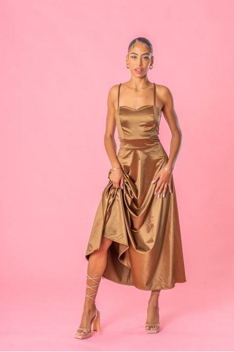 Brown satin halter dress