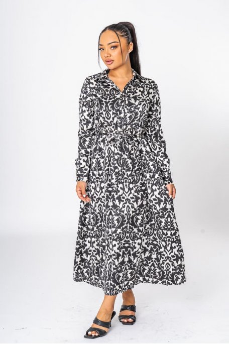 Long dress with black pattern