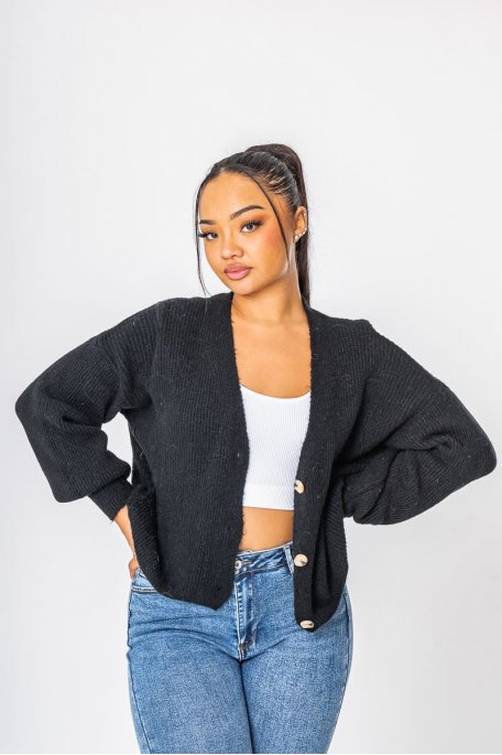 Cardigan court boutons noir