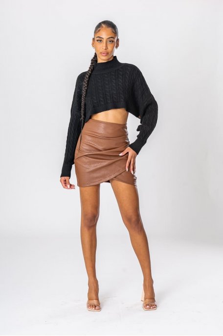 Jupe croisée simili cuir marron - Cinelle Paris, mode femme tendance