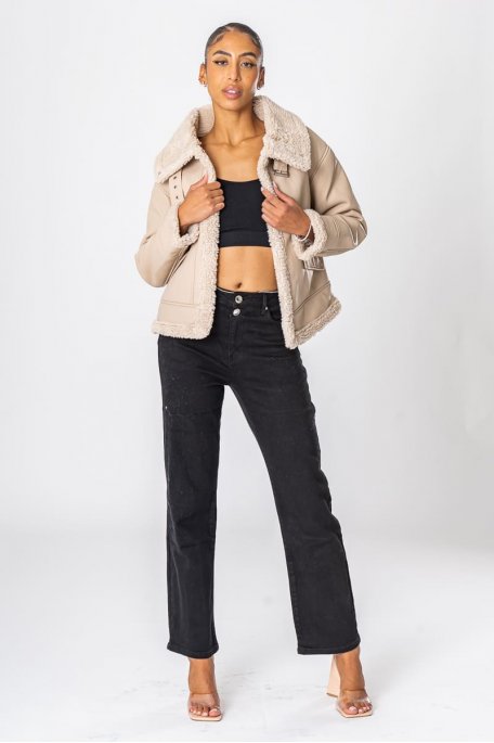 Kunstlederjacke Schafsleder beige