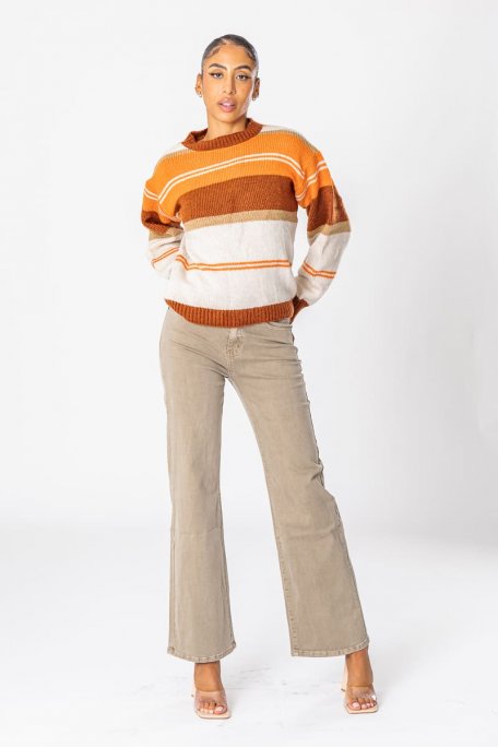 Khaki belted wide leg jeans
