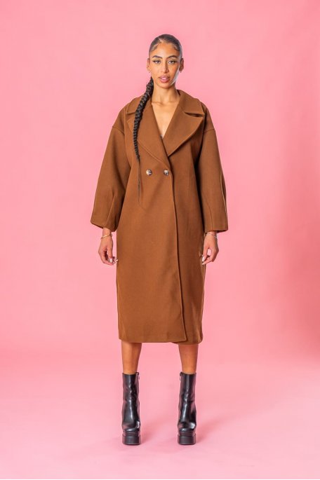 Manteau long ample marron