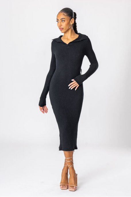 Black polo neck ribbed dress