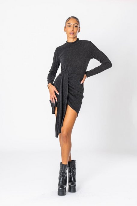 Sequined short dress with long sleeves black
