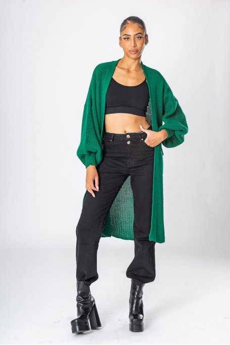Gilet long en maille avec poches à l'avant vert
