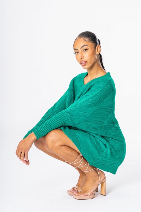 Oversized sweater dress with green batwing sleeves