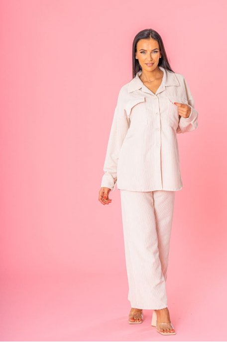 Ensemble côtelé chemise pantalon beige