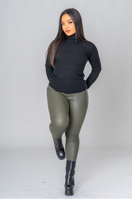 Leggings aus khakifarbenem Kunstleder