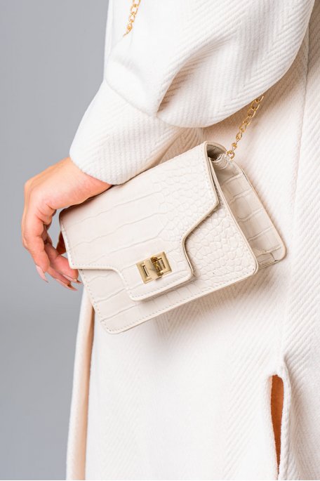 Mini sac cuir vegan effet croco beige