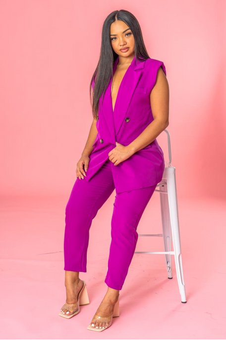 Ensemble blazer sans manches violet