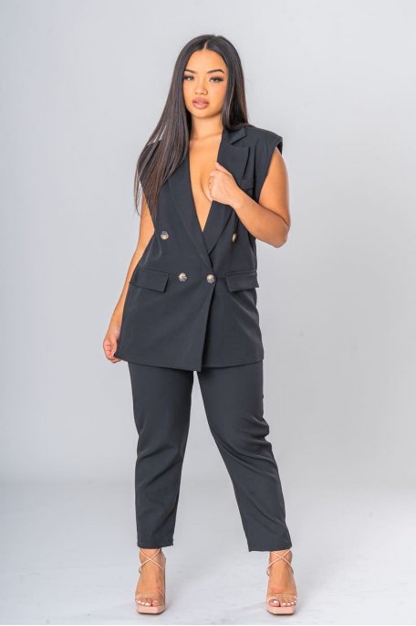 Black sleeveless blazer set