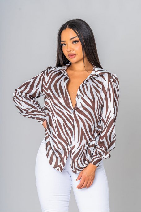 Brown zebra shirt with buttons