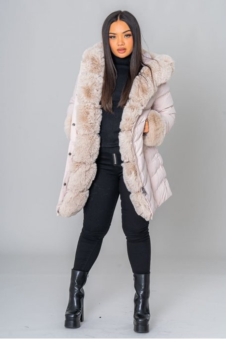Doudoune fausse fourrure amovible beige