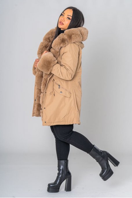 parka fourrure camel