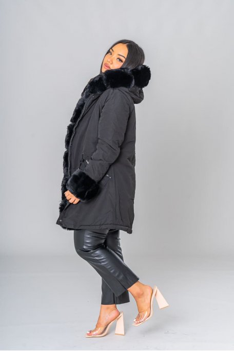 Parka noir à fausse fourrure - Cinelle Paris, mode femme tendance