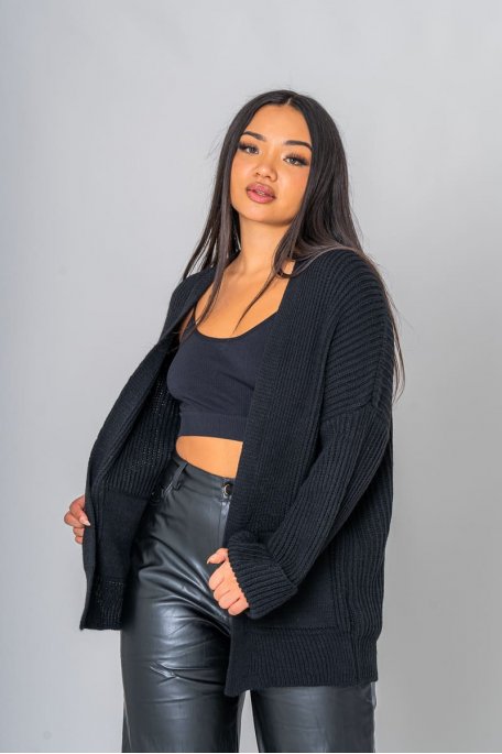 gilet noir mi long femme