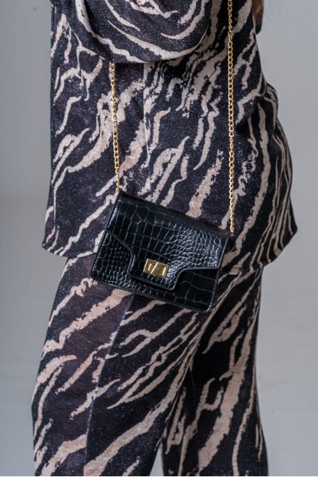 Mini-Tasche aus veganem Leder mit Kroko-Effekt schwarz