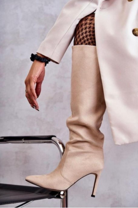 Bottes à talons aiguilles effet daim beige