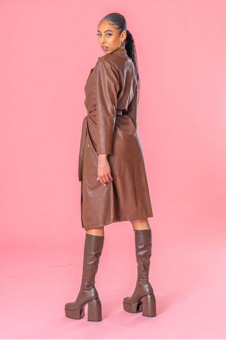 Brown mock button trench coat