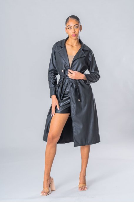 Lange Jacke aus Knopfimitat schwarz