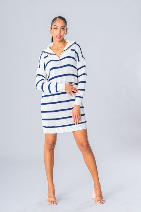 Oversized sweater dress with white sailor collar