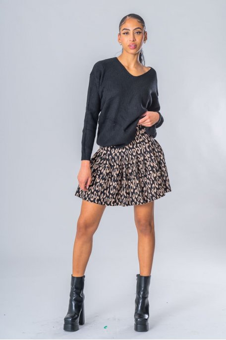 Jupe plissée motif animal marron