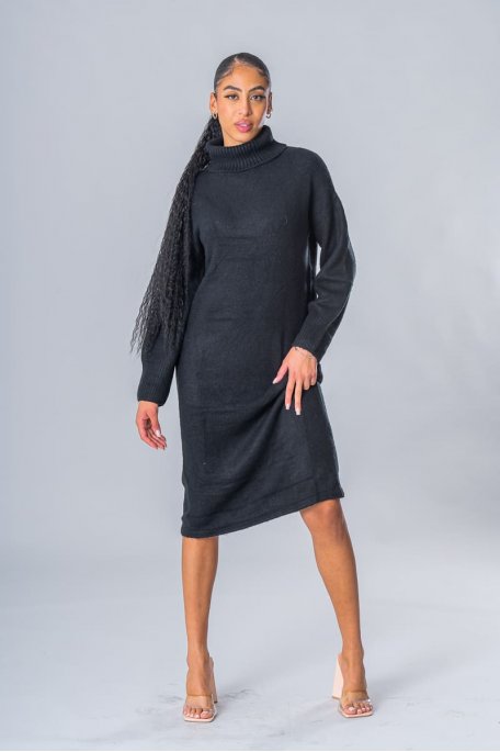 Long black turtleneck sweater dress