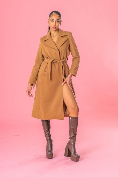 Belted coat in camel