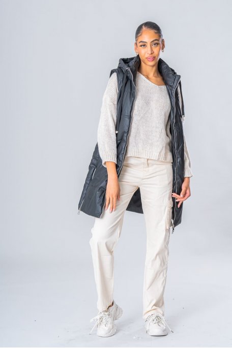 Sleeveless faux leather jacket black