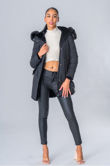 Parka à capuche fausse fourrure noir