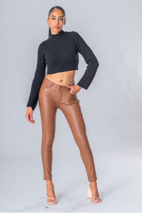 Pantalon skinny en simili marron