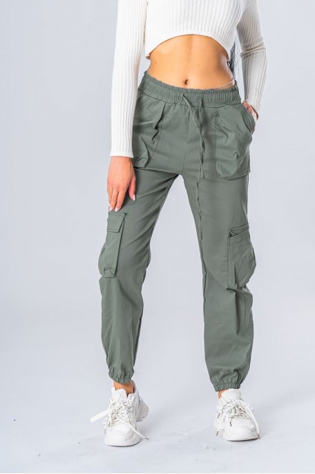 Pantalon cargo taille réglable et cheville élastiquées - Cinelle Paris,  mode femme tendance.