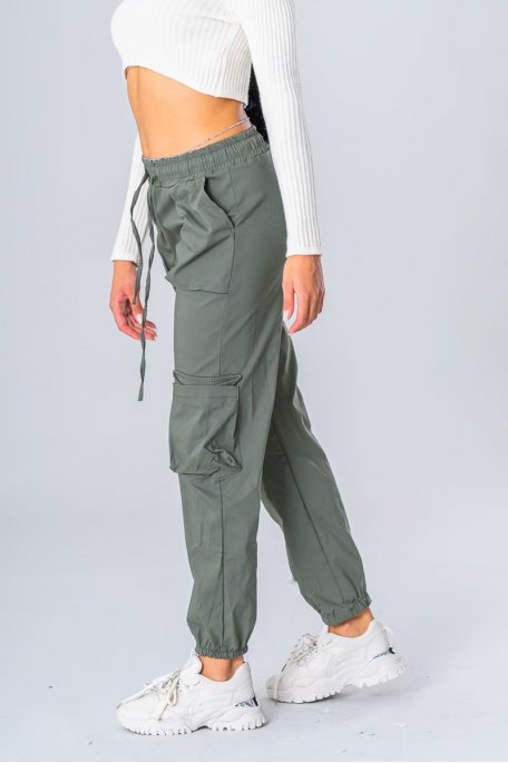 Pantalon cargo taille réglable et cheville élastiquées - Cinelle Paris,  mode femme tendance.