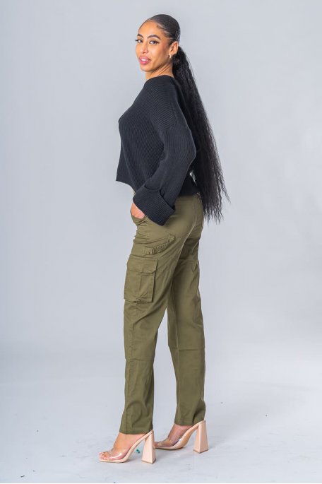 Long straight khaki cargo pants